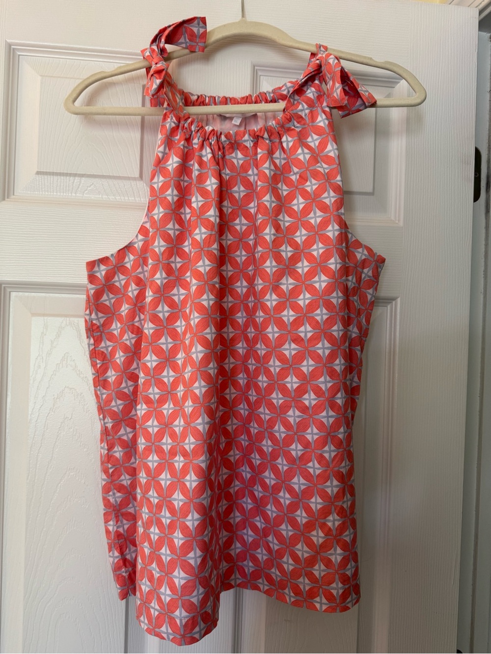 Southern Tide Coral and White Geometric Tie-Shoulder Halter Camisole
